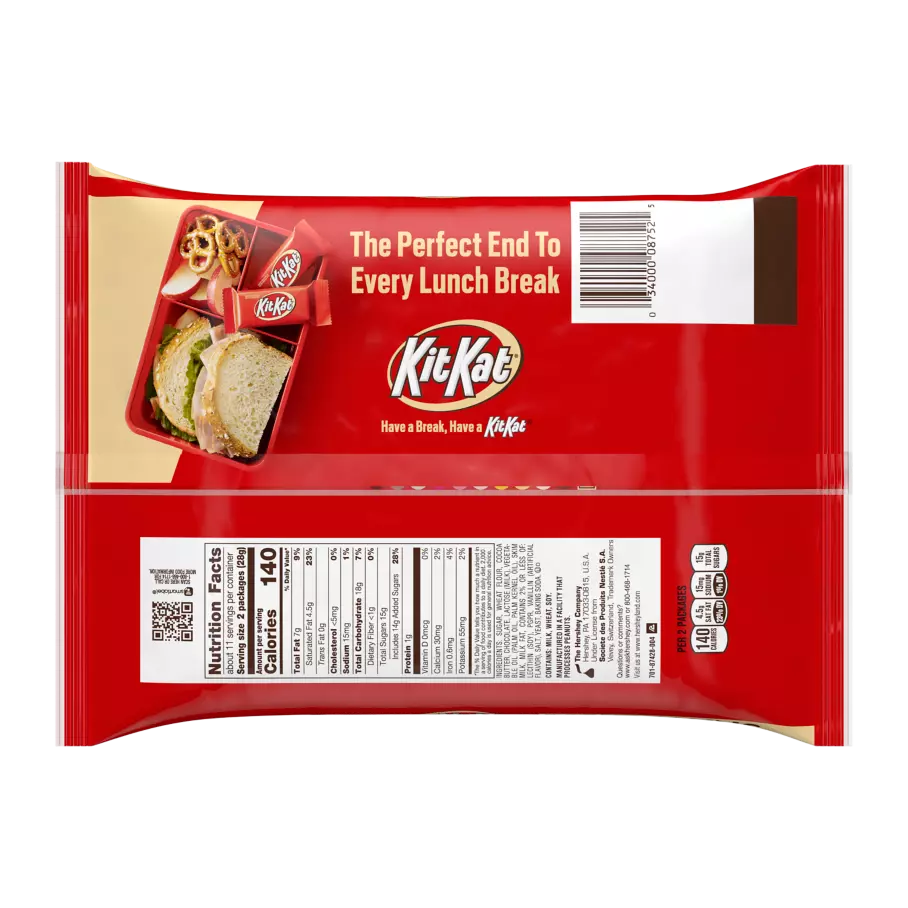 KIT KAT® Milk Chocolate Snack Size Candy Bars, 10.78 oz bag - Back of Package