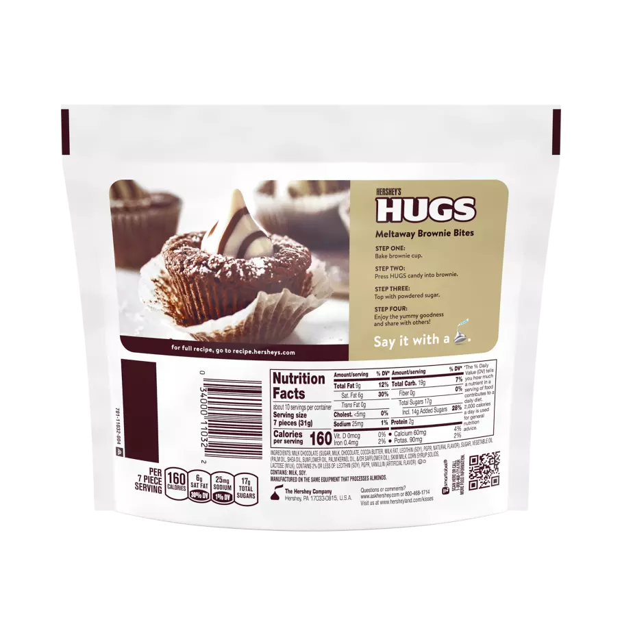 HERSHEY'S HUGS Milk Chocolate and White Creme Candy, 10.6 oz pack - Back of Package