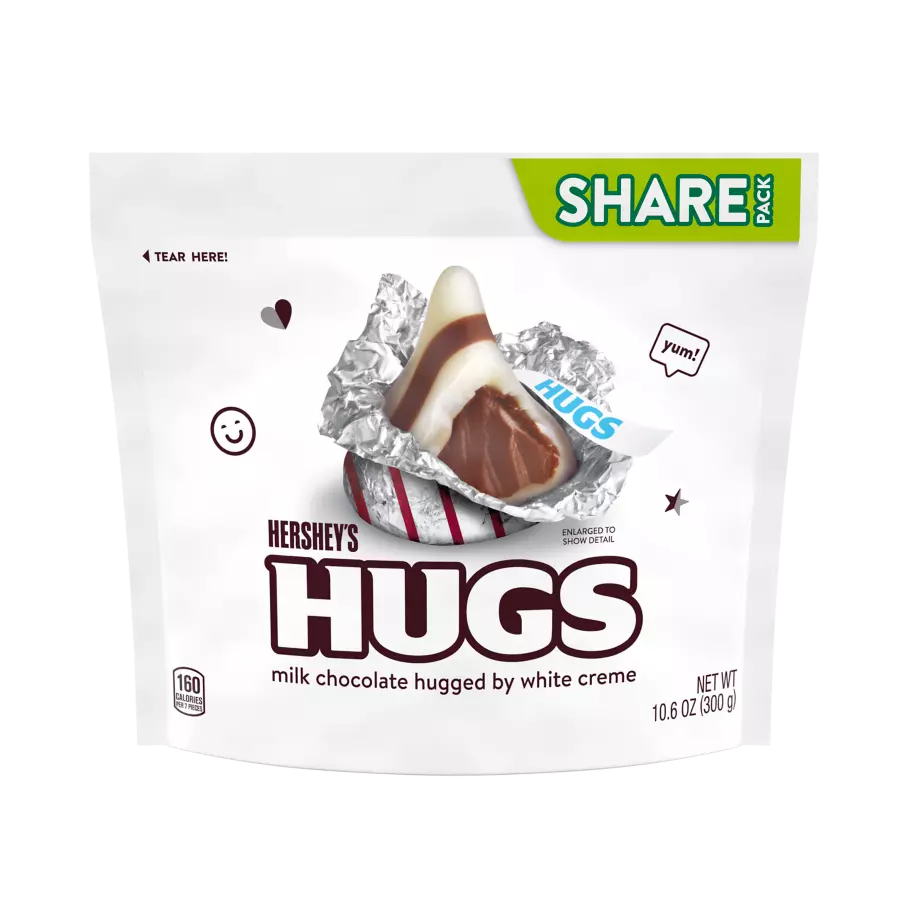 HERSHEY'S HUGS Milk Chocolate and White Creme Candy, 10.6 oz pack - Front of Package
