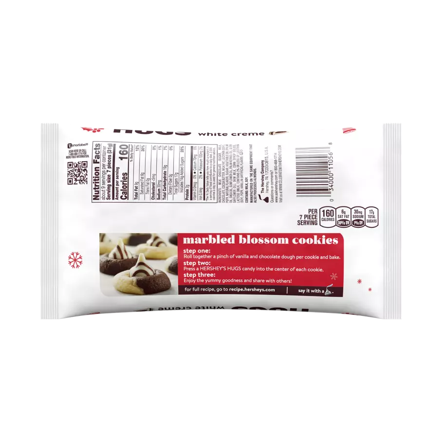 HERSHEY'S HUGS Holiday Milk Chocolate and White Creme Candy, 10.1 oz bag - Back of Package