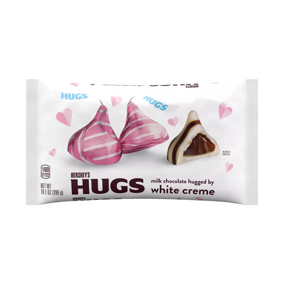 HERSHEY'S HUGS Valentine's Milk Chocolate White Creme Candy, 10.1 oz bag - Front of Package