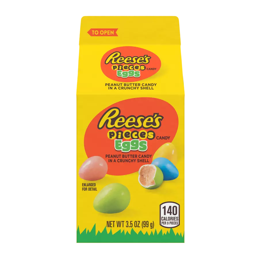 REESE'S PIECES Peanut Butter Eggs, 3.5 oz carton - Front of Package