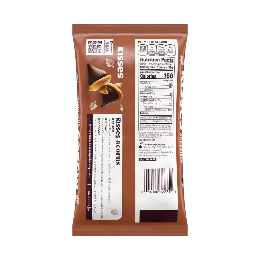 HERSHEY'S KISSES Fall Foils Milk Chocolate Candy, 10.8 oz bag - Back of Package