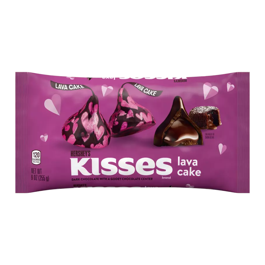 HERSHEY'S KISSES Valentine's Lava Cake Dark Chocolate Candy, 9 oz bag - Front of Package