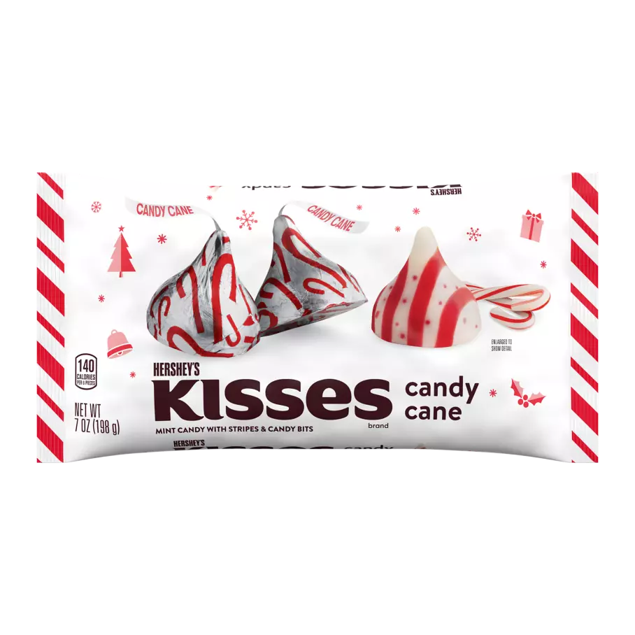 HERSHEY'S KISSES Candy Cane Flavored Mint Candy, 7 oz bag - Front of Package