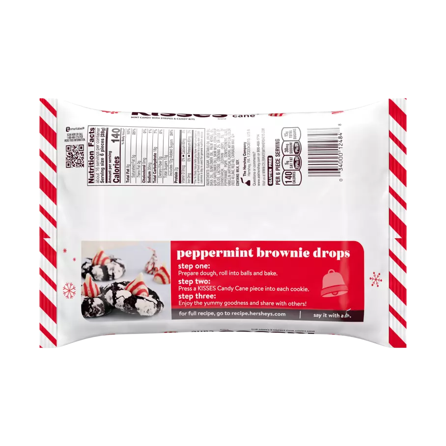 HERSHEY'S KISSES Candy Cane Flavored Mint Candy, 16 oz bag - Back of Package