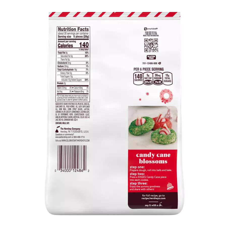 HERSHEY'S KISSES Candy Cane Flavored Mint Candy, 30.1 oz bag - Back of Package