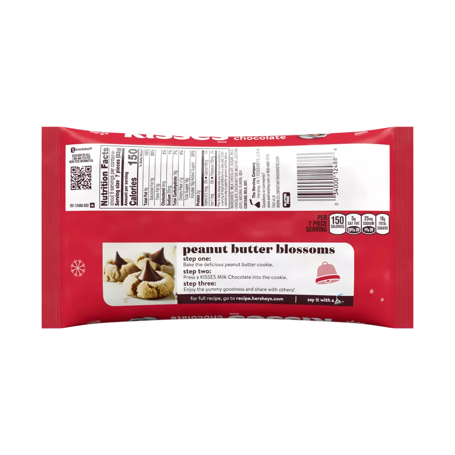HERSHEY'S KISSES Holiday Milk Chocolate Candy, 10.1 oz bag - Back of Package