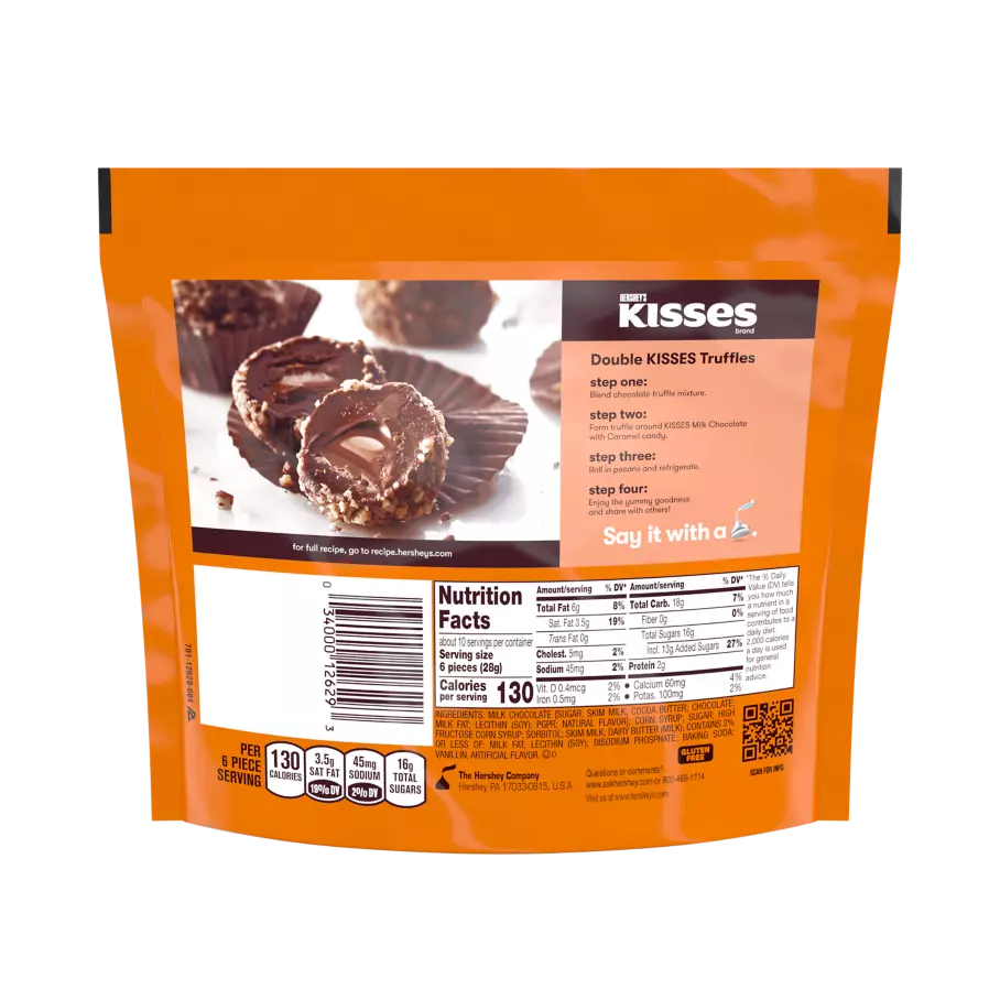 HERSHEY'S KISSES Milk Chocolate Filled with Caramel Candy, 10.1 oz pack - Back of Package
