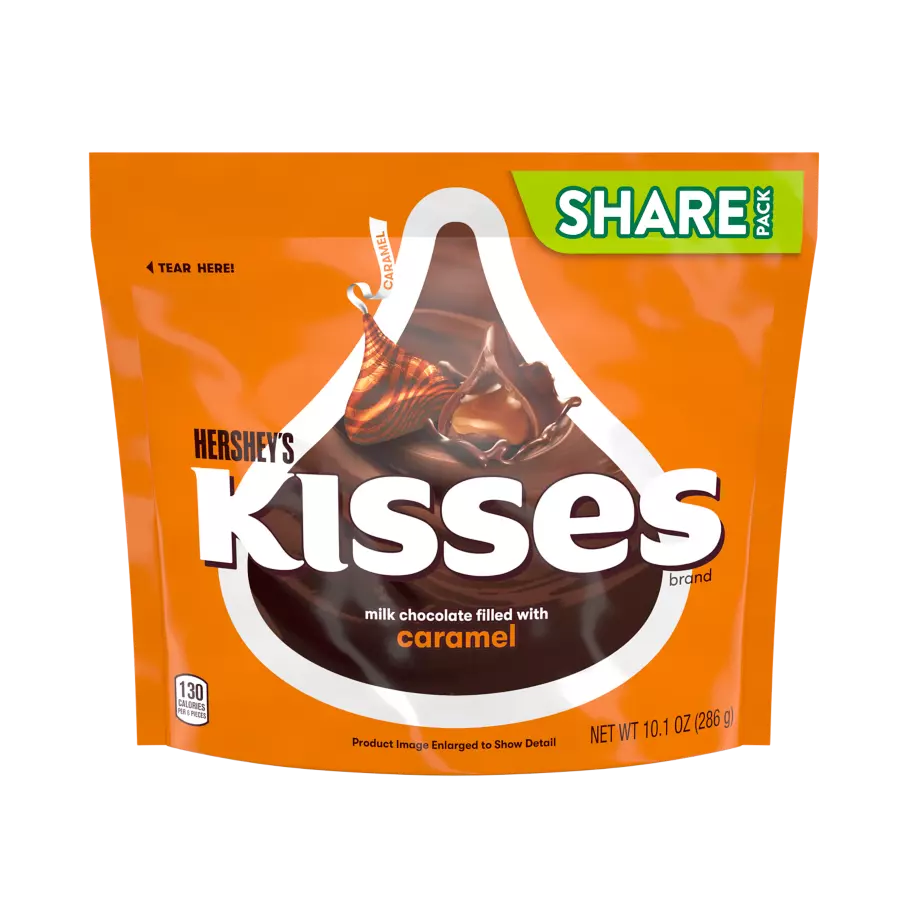 HERSHEY'S KISSES Milk Chocolate Filled with Caramel Candy, 10.1 oz pack - Front of Package