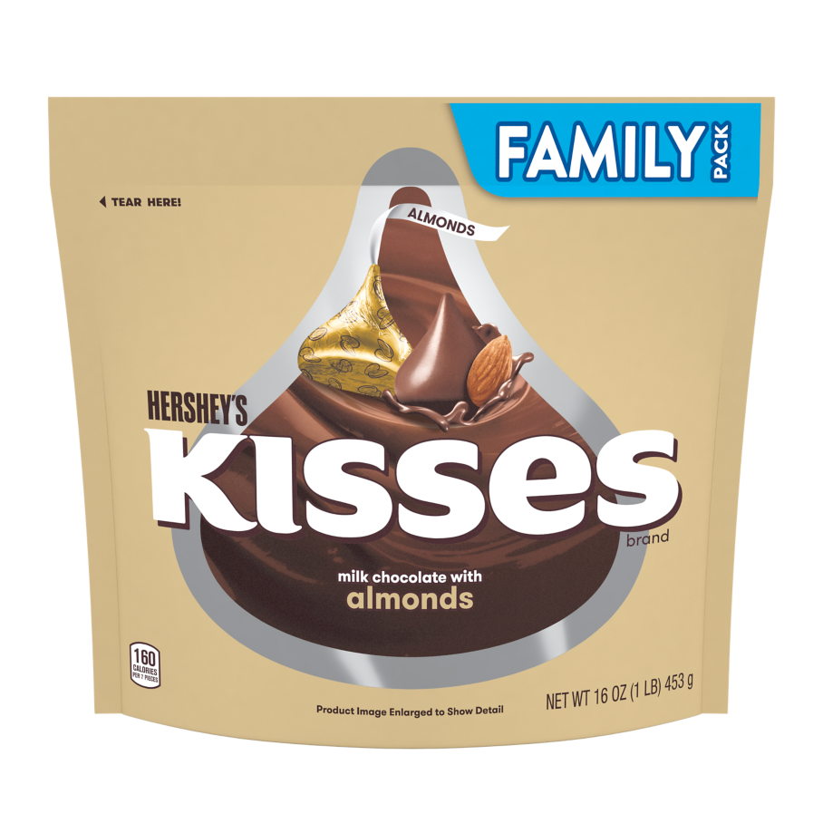 HERSHEY'S KISSES Milk Chocolate with Almonds Candy, 16 oz pack - Front of Package