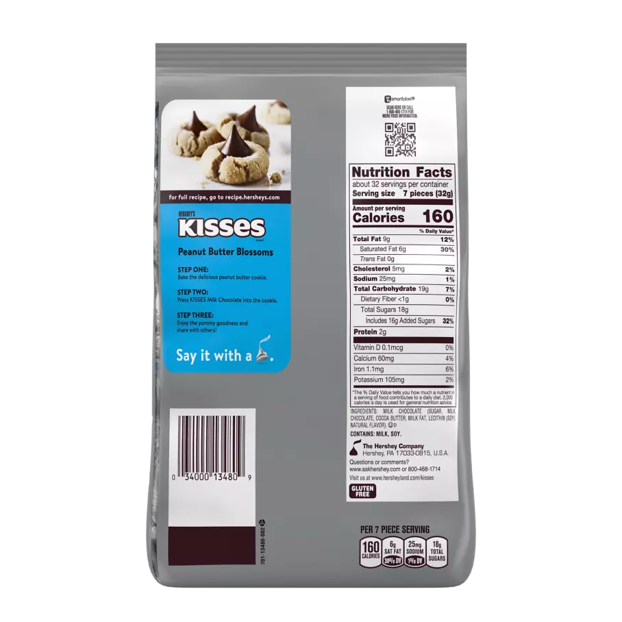 HERSHEY'S KISSES Milk Chocolate Candy, 35.8 oz pack - Back of Package