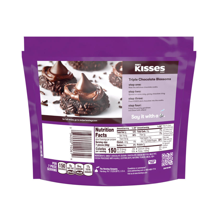 HERSHEY'S KISSES SPECIAL DARK Mildly Sweet Chocolate Candy, 10 oz pack - Back of Package