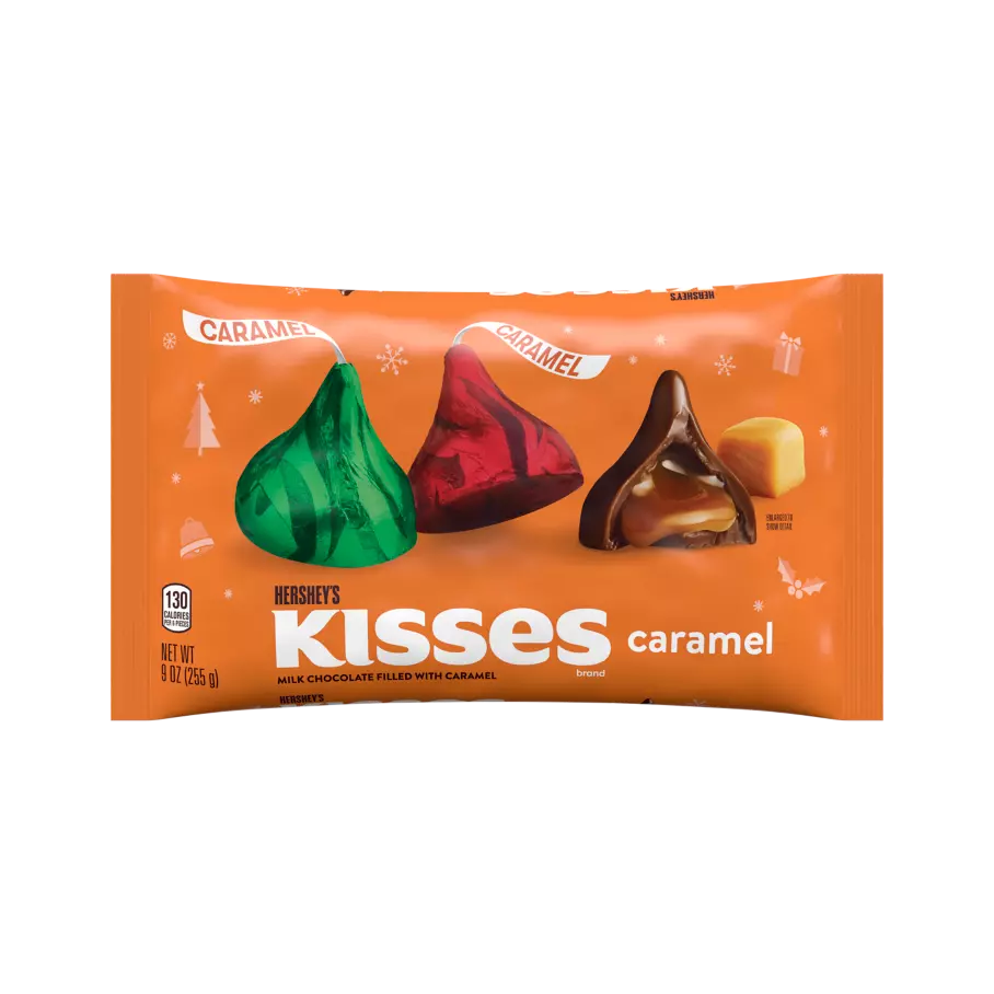 HERSHEY'S KISSES Holiday Caramel Candy, 9 oz bag - Front of Package