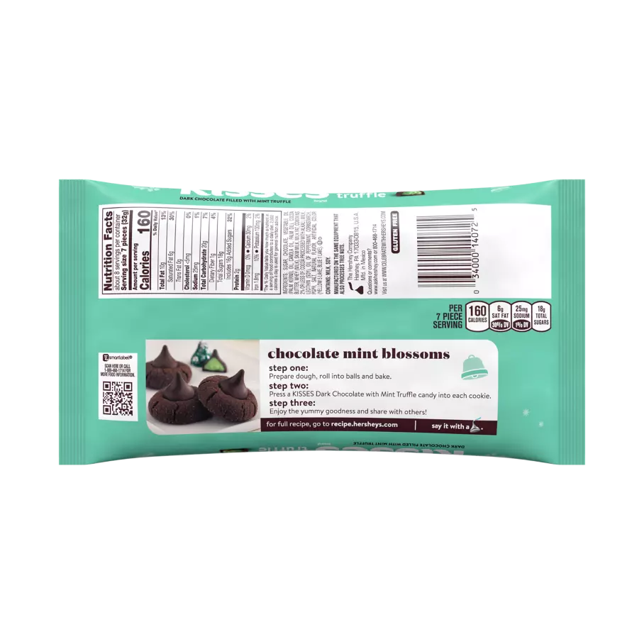 HERSHEY'S KISSES Mint Truffle Candy, 9 oz bag - Back of Package