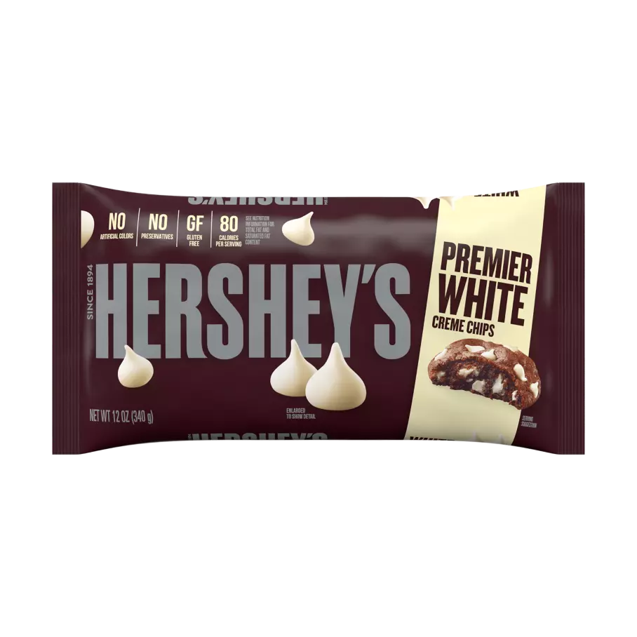 HERSHEY'S Premier White Creme Chips, 12 oz bag - Front of Package
