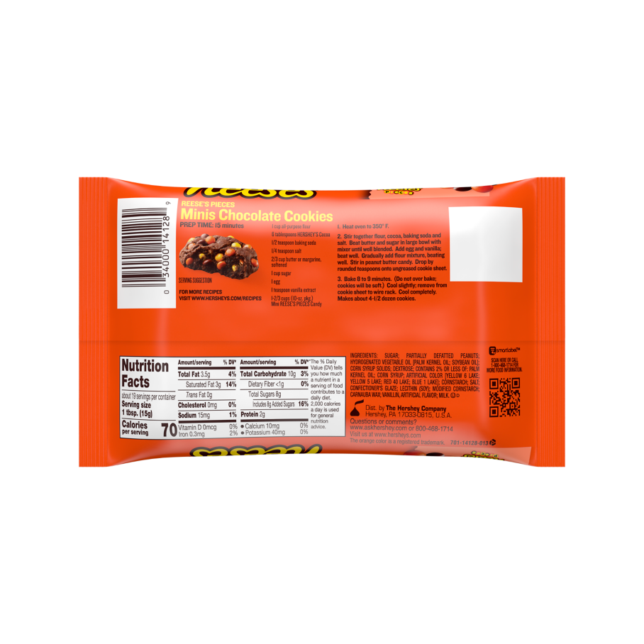 REESE'S PIECES Minis Peanut Butter Candy, 10 oz bag- Back of Package - Back of Package