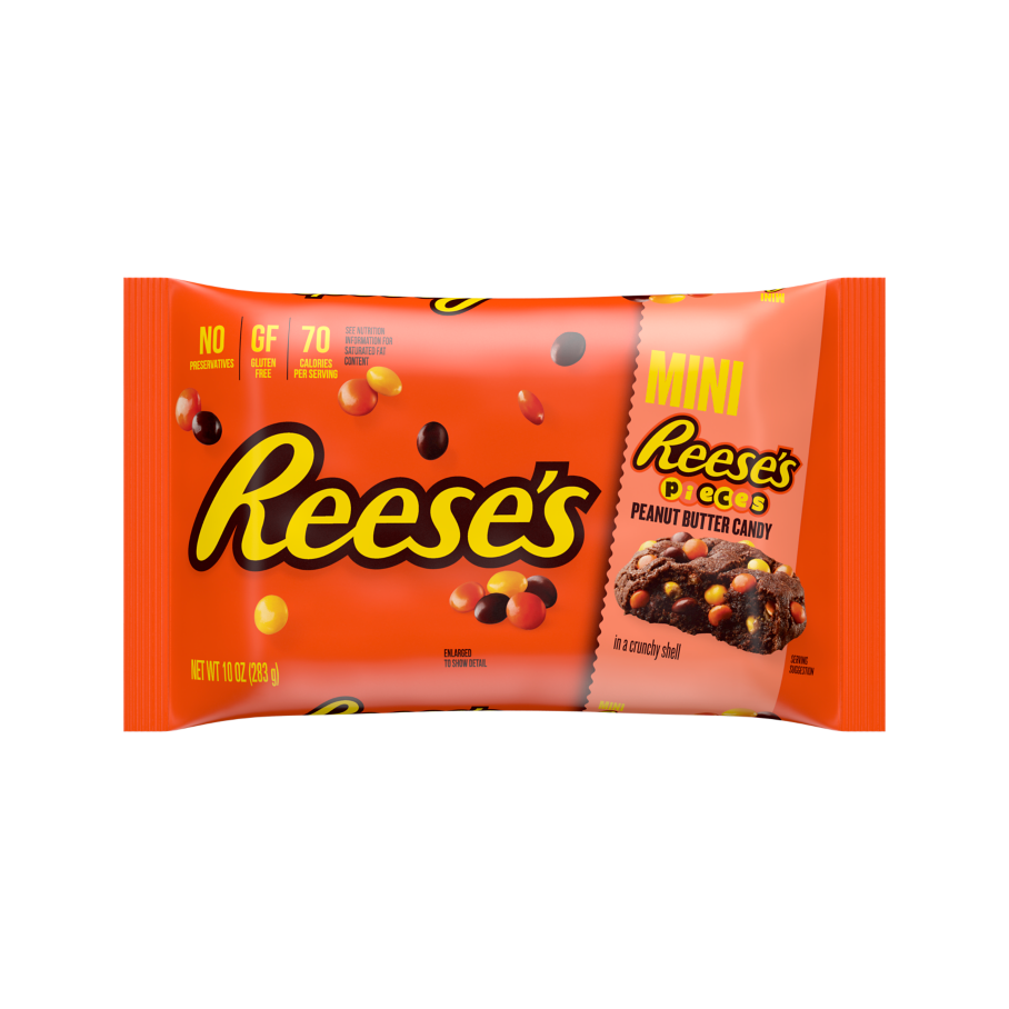 REESE'S PIECES Minis Peanut Butter Candy, 10 oz bag - Front of Package