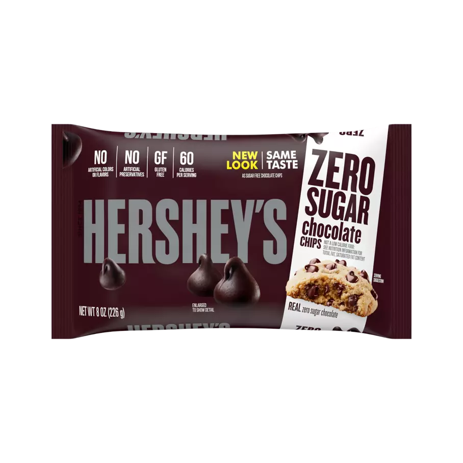 HERSHEY'S Sugar Free Chocolate Chips, 8 oz bag - Front of Package