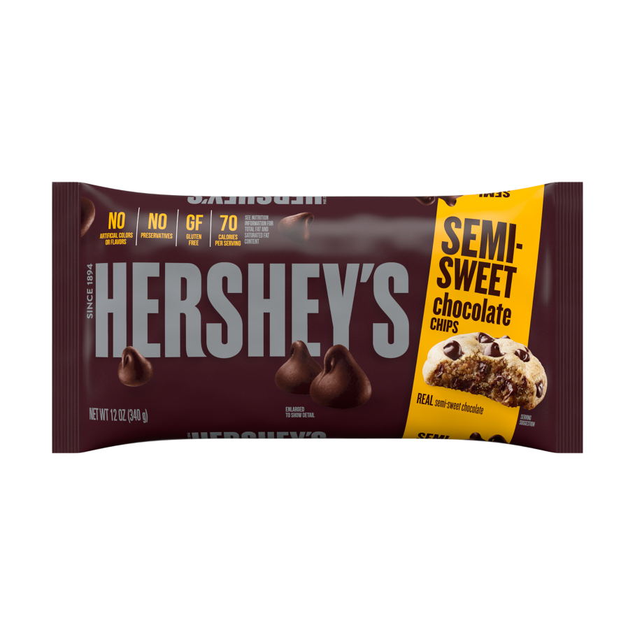 HERSHEY'S Semi-Sweet Chocolate Chips, 12 oz bag - Front of Package