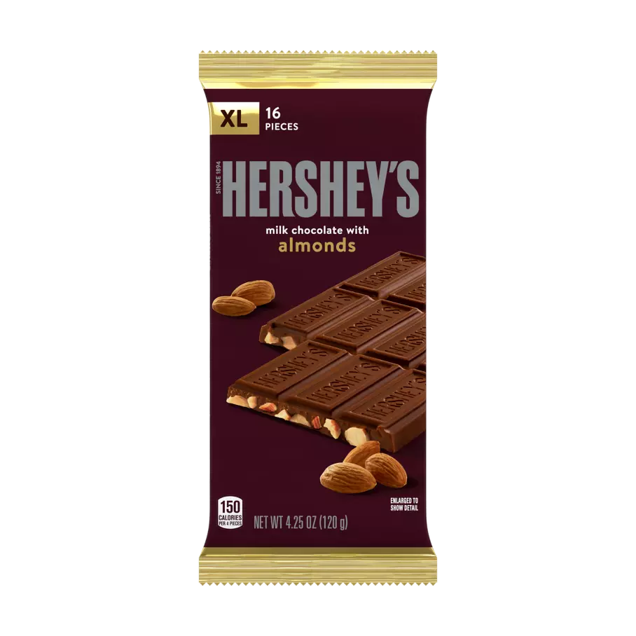 HERSHEY'S Milk Chocolate with Almonds XL Candy Bars, 4.25 oz, 12 pack - Out of Package