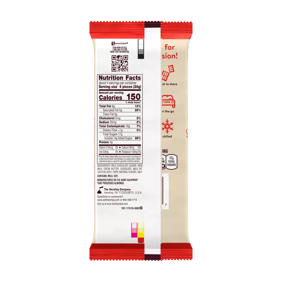 SYMPHONY Milk Chocolate XL Candy Bar, 4.25 oz - Back of Package