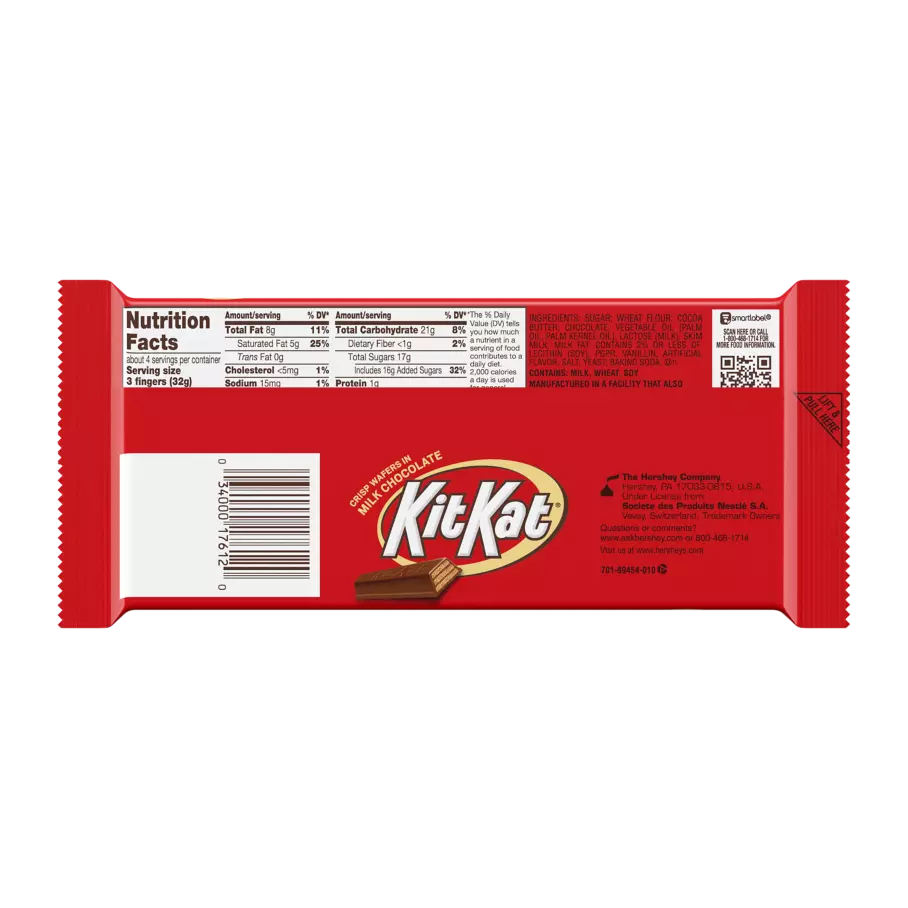 KIT KAT® Milk Chocolate XL Candy Bar, 4.5 oz - Back of Package