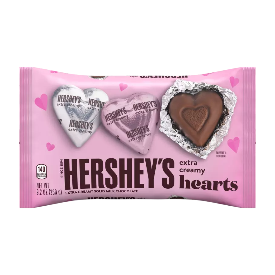 HERSHEY'S Milk Chocolate Hearts, 9.2 oz bag - Front of Package