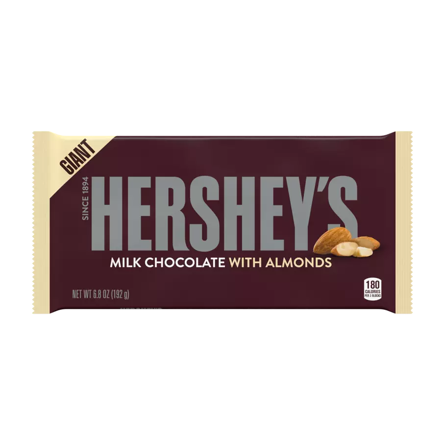 HERSHEY'S Milk Chocolate with Almonds Giant Candy Bar, 6.8 oz - Front of Package