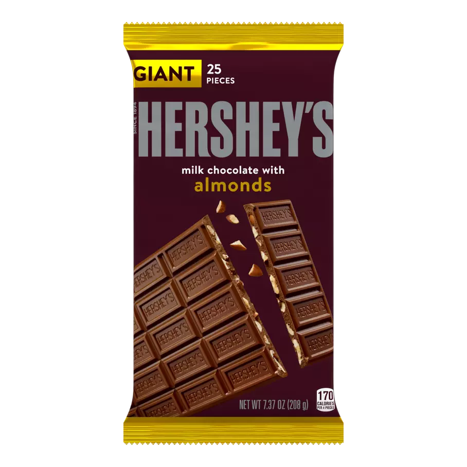 HERSHEY'S GOLDEN ALMOND Chocolate Bar, Roasted Almonds in Fine Milk  Chocolate Candy Bar, Individually Wrapped Bars in Gift Box, 14 Ounce Box