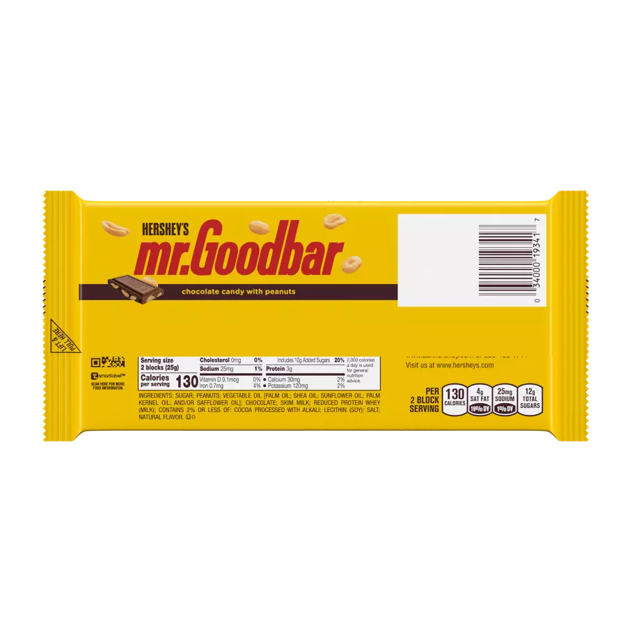 HERSHEY'S MR. GOODBAR Milk Chocolate with Peanuts Giant Candy Bar, 7 oz - Back of Package
