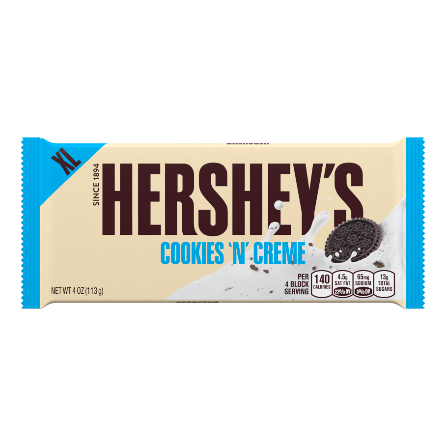 HERSHEY'S COOKIES 'N' CREME XL Candy Bar, 4 oz - Front of Package