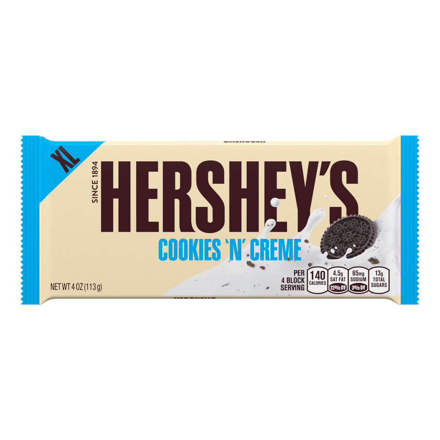 HERSHEY'S Cookies ‘N’ Creme XL Candy Bar, 4 oz - Front of Package