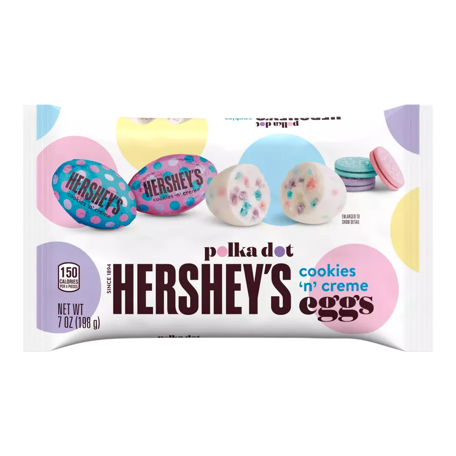 HERSHEY'S COOKIES 'N' CREME Polka Dot Eggs, 7 oz bag - Front of Package