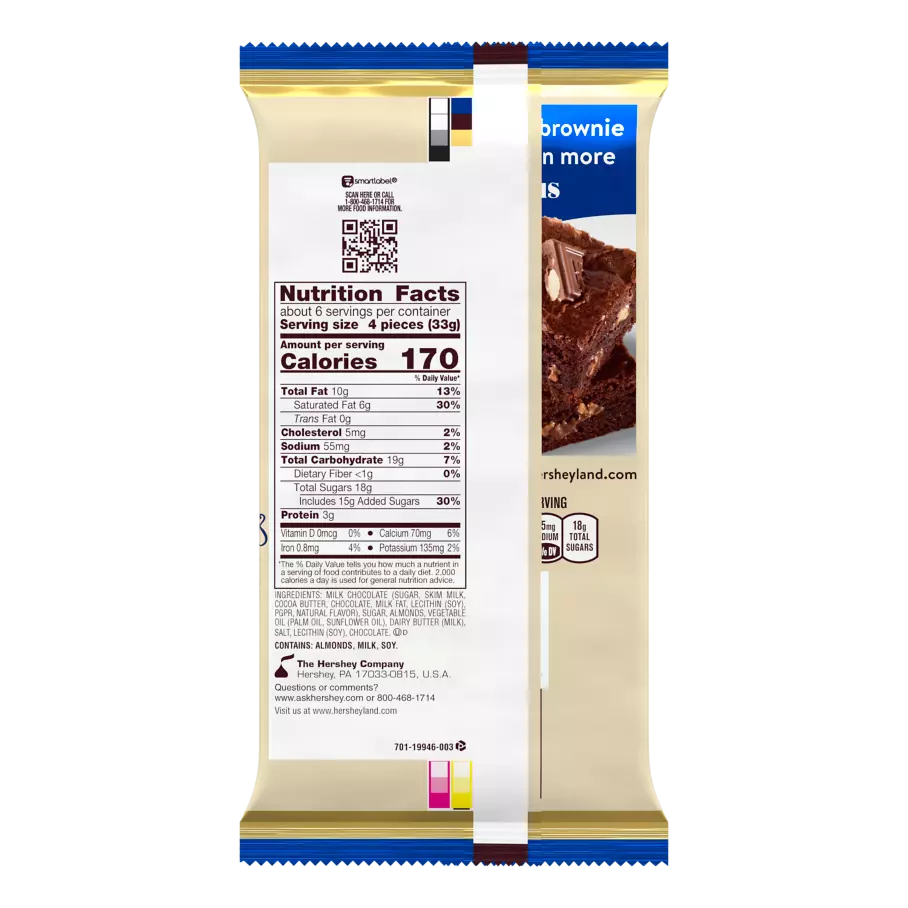 SYMPHONY Milk Chocolate with Almonds & Toffee Giant Candy Bar, 7.37 oz - Back of Package