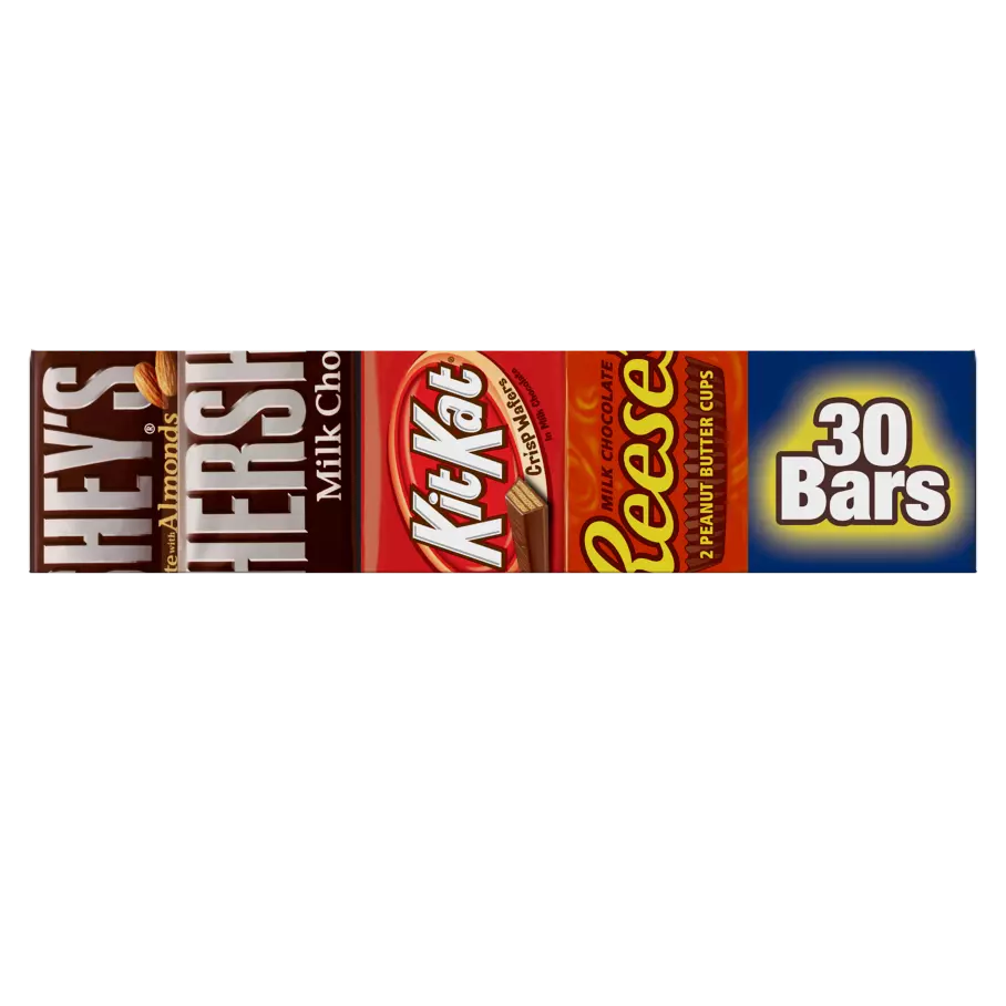 Hershey Variety Pack Milk Chocolate Candy Bars, 45 oz box, 30 bars - Front of Package