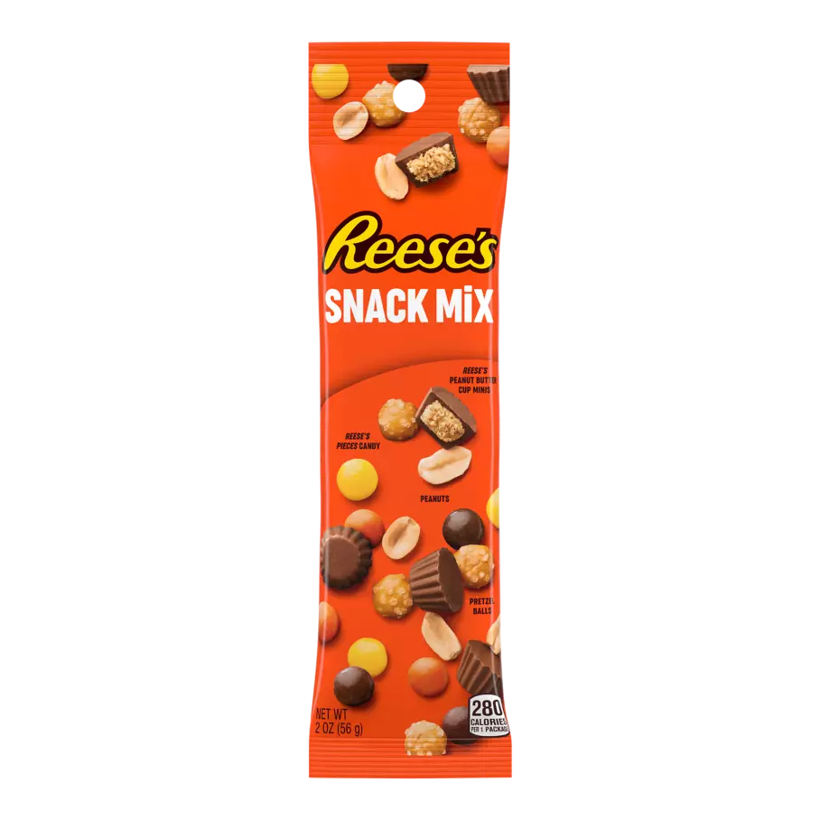 REESE'S Milk Chocolate Peanut Butter Snack Mix, 2 oz tube - Front of Package