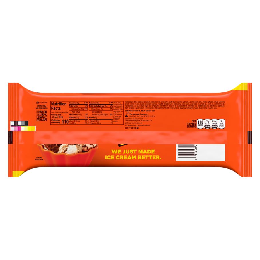 REESE'S STICKS Milk Chocolate Peanut Butter King Size Candy Bars, 3 oz, 4 pack - Back of Package