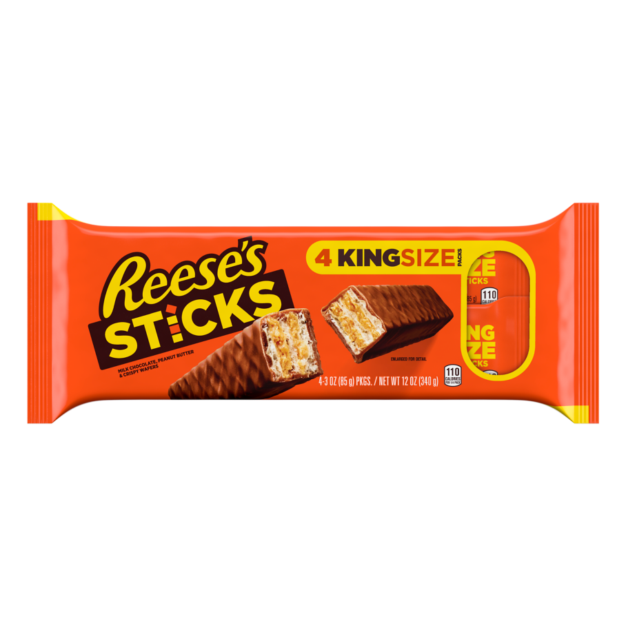 REESE'S STICKS Milk Chocolate Peanut Butter King Size Candy Bars, 3 oz, 4 pack - Front of Package