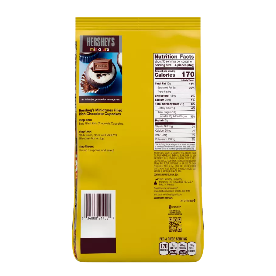 HERSHEY'S Miniatures Assortment, 35.9 oz pack - Back of Package