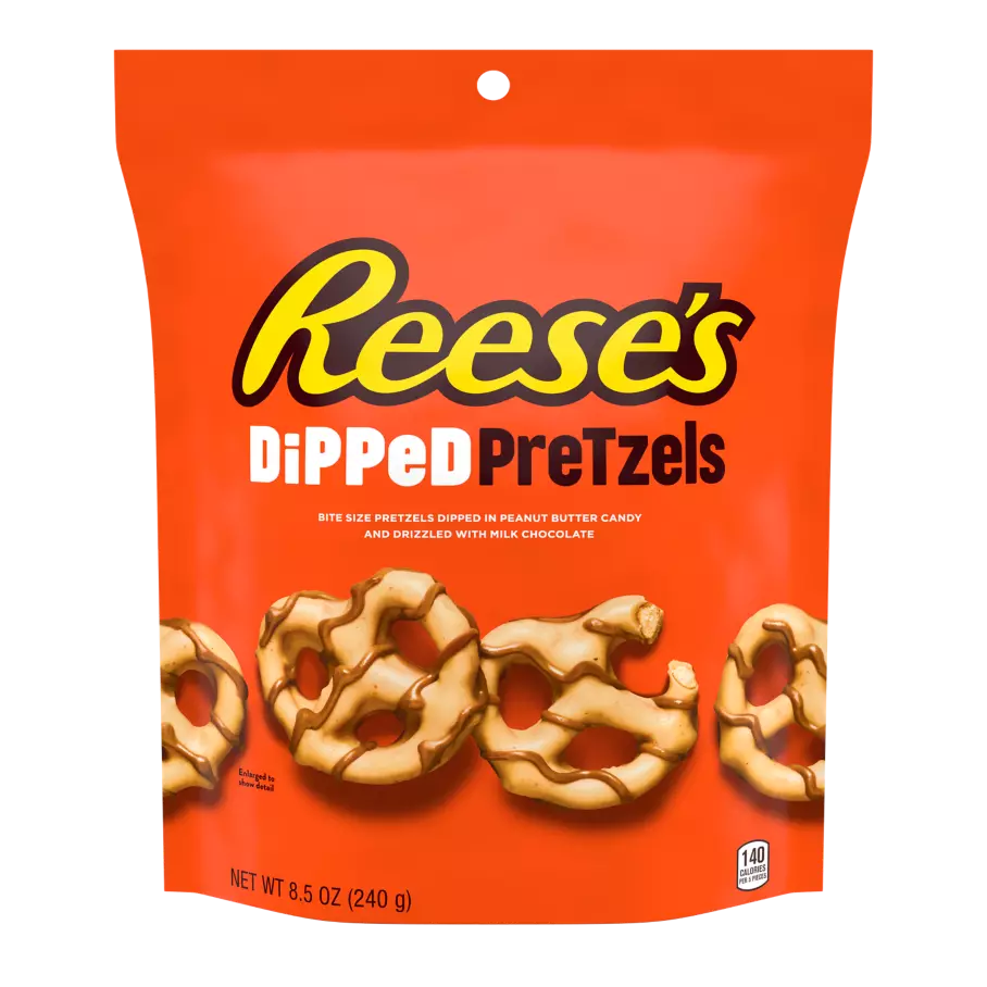 REESE'S Dipped Pretzels Milk Chocolate Peanut Butter Snack, 8.5 oz bag - Front of Package