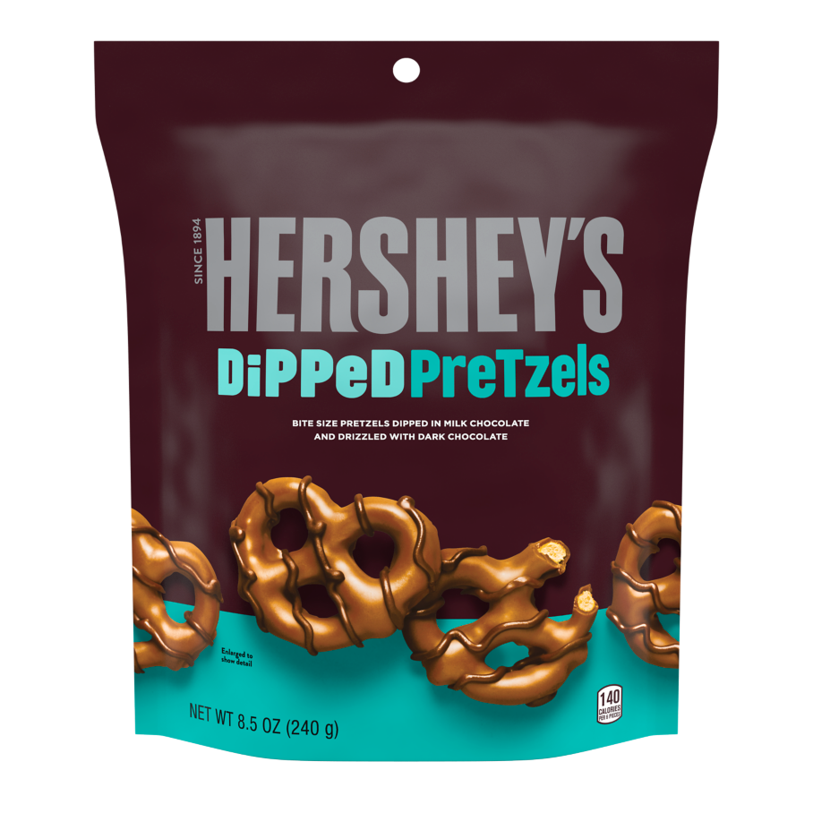 HERSHEY'S DiPPeD PreTzels Milk Chocolate Snack, 8.5 oz bag - Front of Package