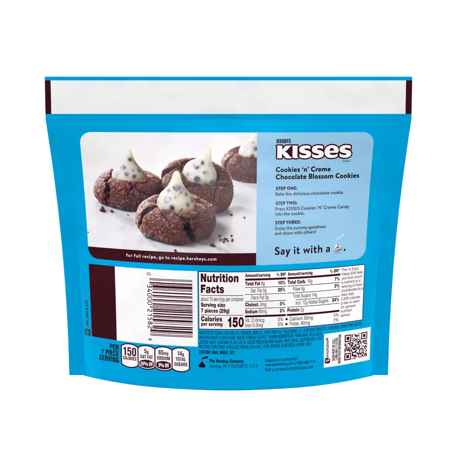 HERSHEY'S KISSES COOKIES 'N' CREME Candy, 10 oz pack - Back of Package