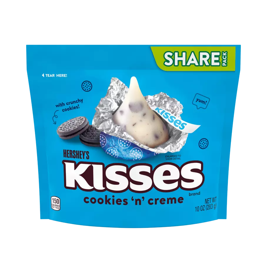 HERSHEY'S KISSES COOKIES 'N' CREME Candy, 10 oz pack - Front of Package