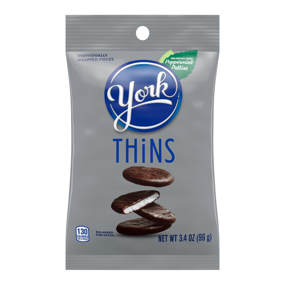 YORK THiNS Dark Chocolate Peppermint Patties, 3.4 oz bag - Front of Package