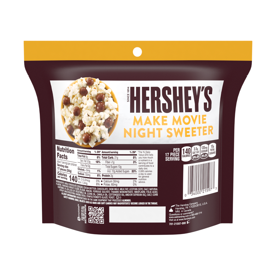 HERSHEY'S Milk Chocolate Pretzel Bites, 7.5 oz bag - Back of Package