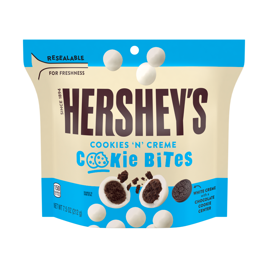 HERSHEY'S COOKIES 'N' CREME Cookie Bites, 7.5 oz bag - Front of Package
