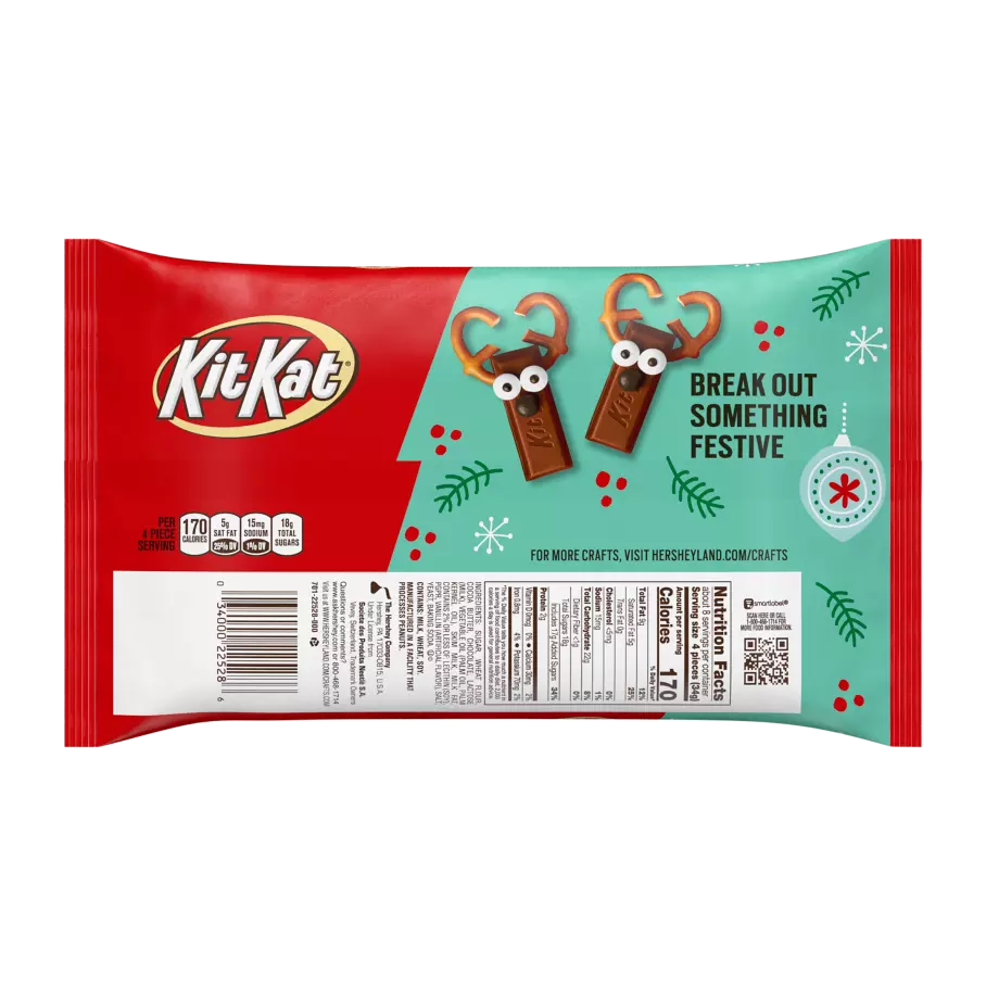 KIT KAT® Holiday Milk Chocolate Miniatures Candy Bars, 9.6 oz bag - Back of Package