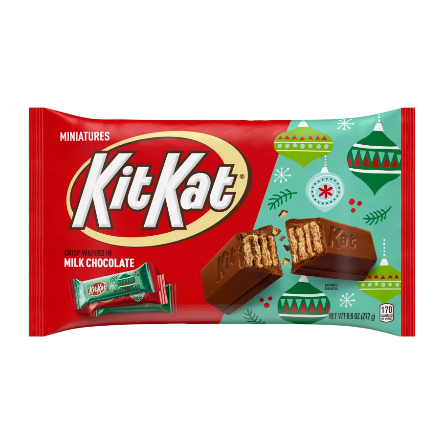 KIT KAT® Holiday Milk Chocolate Miniatures Candy Bars, 9.6 oz bag - Front of Package