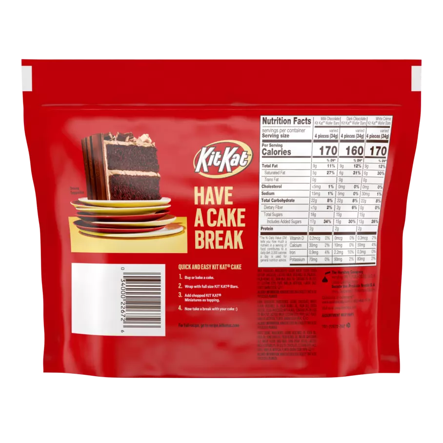 KIT KAT® Miniatures Assorted Candy Bars, 10.1 oz bag - Back of Package